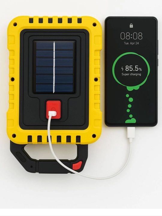 Ko‘p rejimli LED fonarik – USB va quyosh panelli zaryadlash