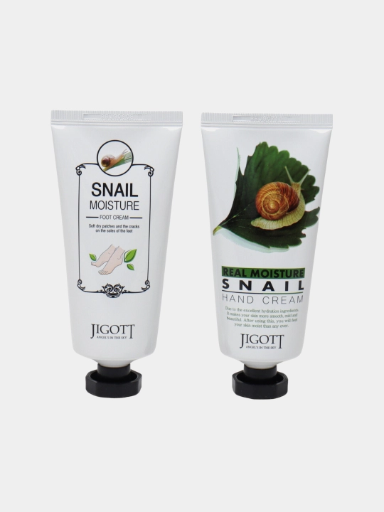 JIGOTT Real Moisture Set — shilliqurt mutsini bilan qo‘l va oyoq kremlari to‘plami, 2 dona