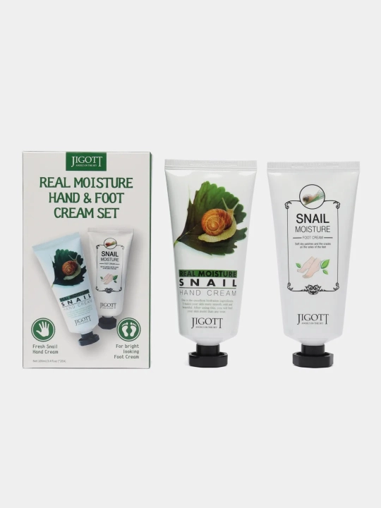 JIGOTT Real Moisture Set — shilliqurt mutsini bilan qo‘l va oyoq kremlari to‘plami, 2 dona