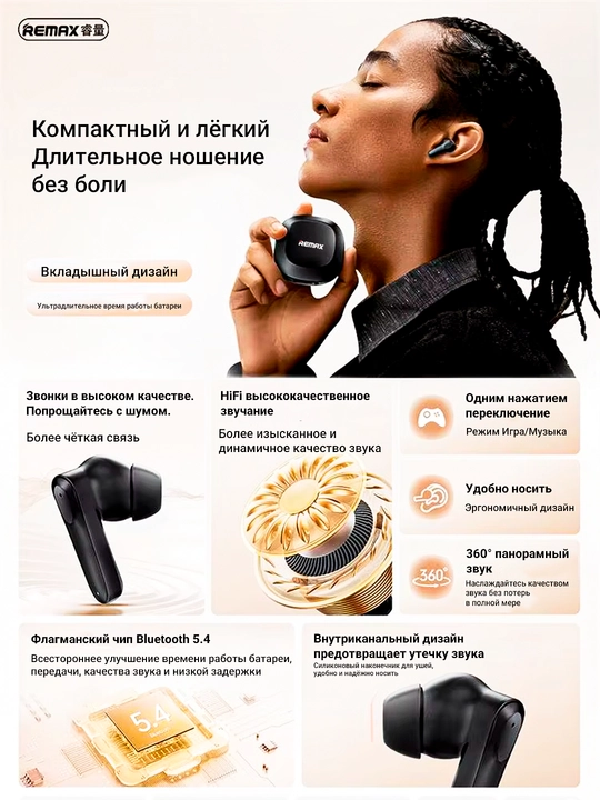 REMAX полностью беспроводные стерео-наушники для музыки и звонков CozyBuds W38 - 