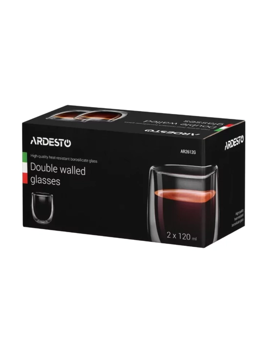 Набор чашек Ardesto с двойными стенками, 120/250/320/450 мл, 2 шт, боросиликатное стекло