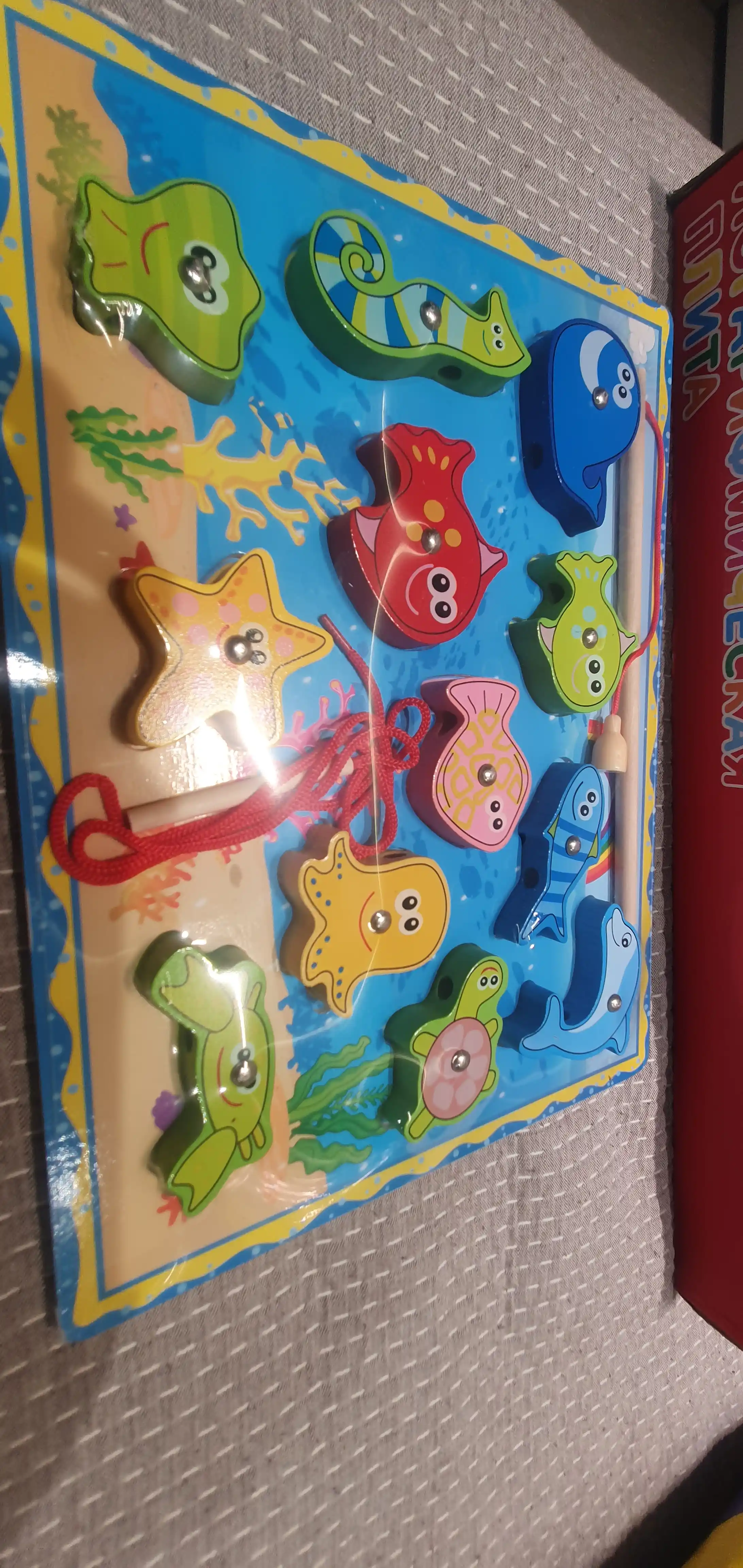 Развивающая деревянная игрушка для малышей магнитная рыбалка, рамка-вкладыш шнуровка, 3 в 1