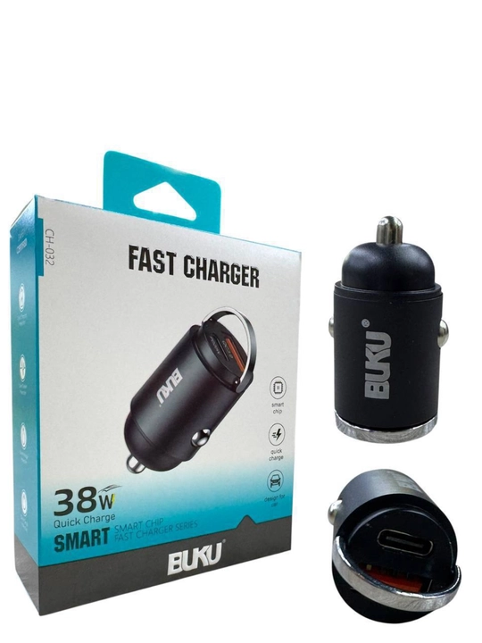 Зарядка автомобиля BUKU 38W, Quick Charge + Smart Chip, USB + Type-C - 