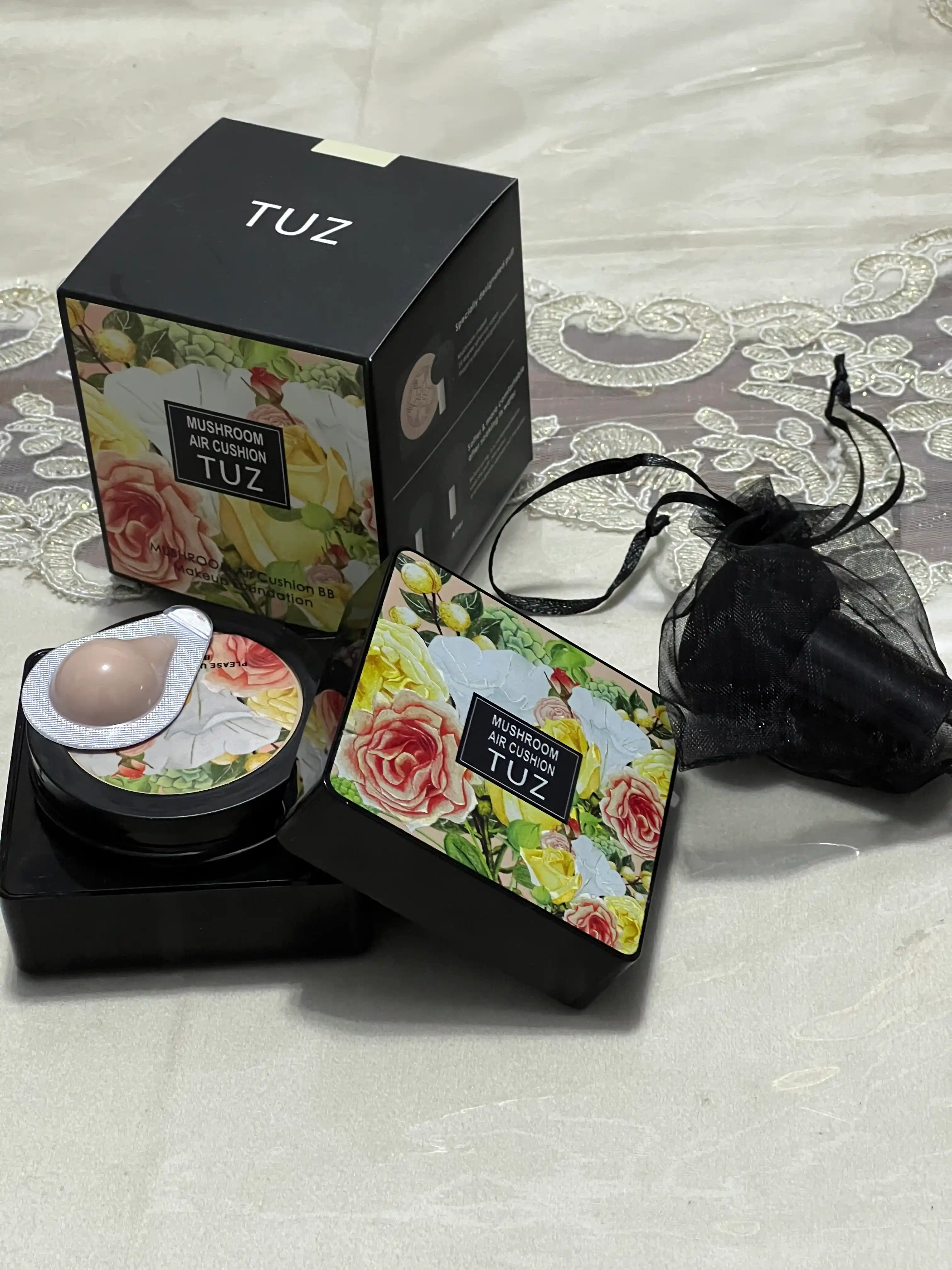 Tonal krem kushon BB TUZ Mushroom Air Cushion, yuz uchun kushon pudra, upa, tonalka, 12 g