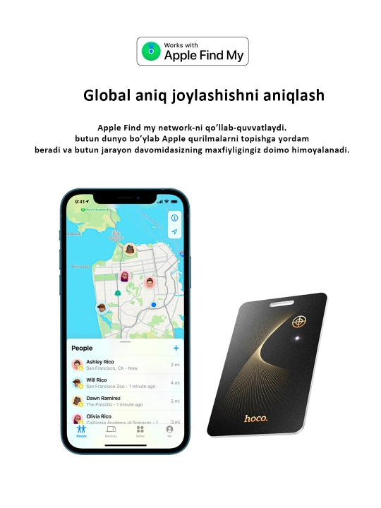 Hoco E91/92/94 AirTag iPhone uchun, yo‘qotishga qarshi qurilma, aqlli GPS aniqlash tizimi