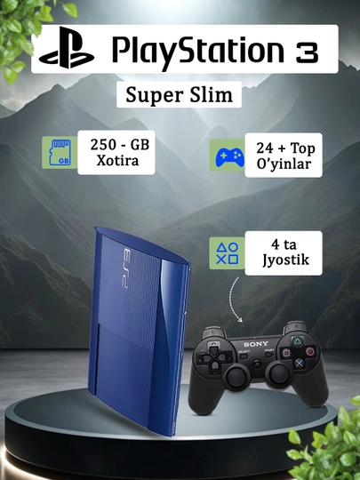Игровая консоль PS3 Sony Playstation 3 supir Slim, с играми, 4 шт Dualshok  - 