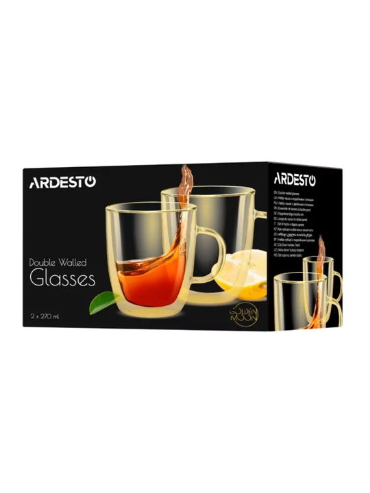 Набор чашек Ardesto Golden Moon, 270 мл, 2 шт, стекло боросиликатное, AR2627GG
