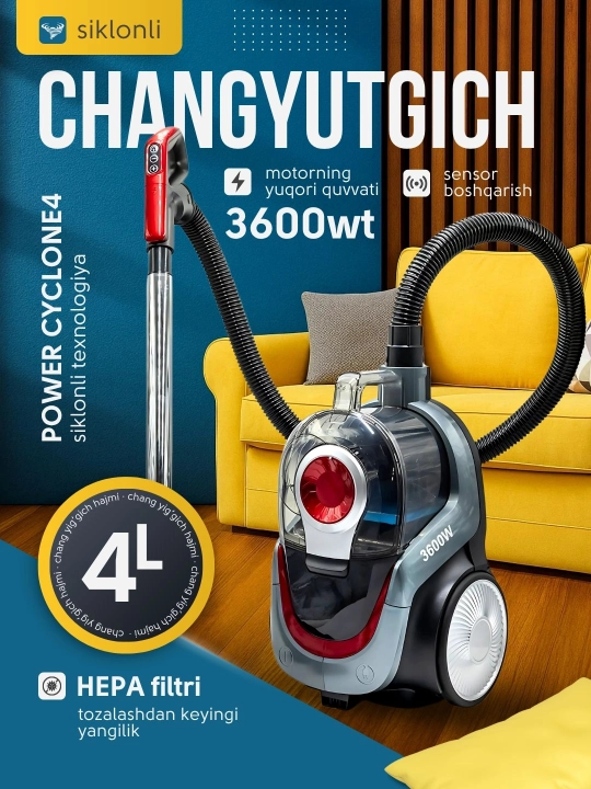 Samsung PowerPro 3600W — Multi-Cyclone texnologiyali va 4L konteynerli kuchli changyutgich - 