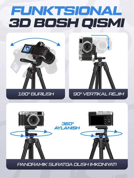 Professional shtativ, Jmary KP-2205, telefon va fotoapparat uchun, 134 cm