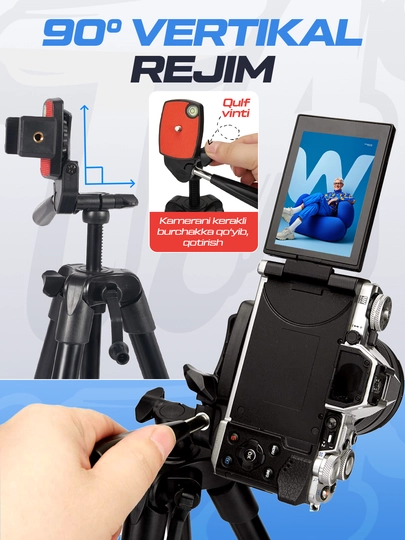 Professional shtativ, Jmary KP-2205, telefon va fotoapparat uchun, 134 cm