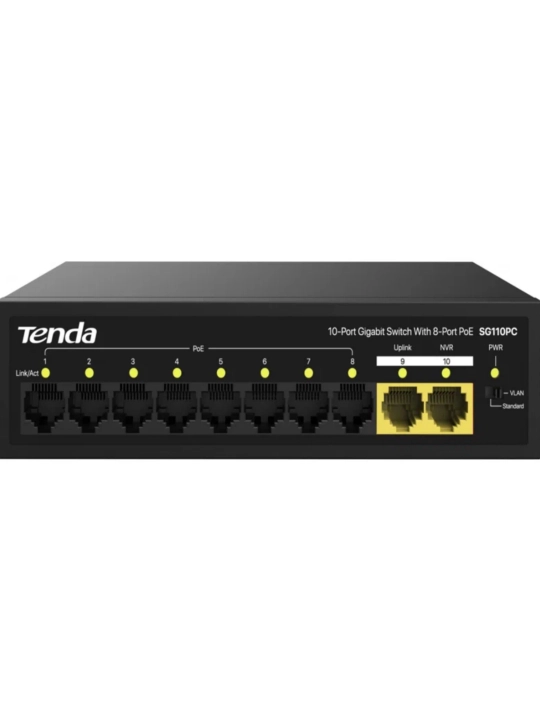 Tenda SG110PC — 10-портовый гигабитный PoE коммутатор для IP-камер и сети