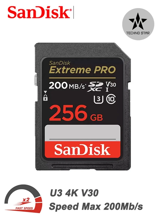 Sandisk Extreme Pro 512/256 GB hotira kartasi, UHS-I 200MB/s, U3 4K V30, fotoapparat uchun