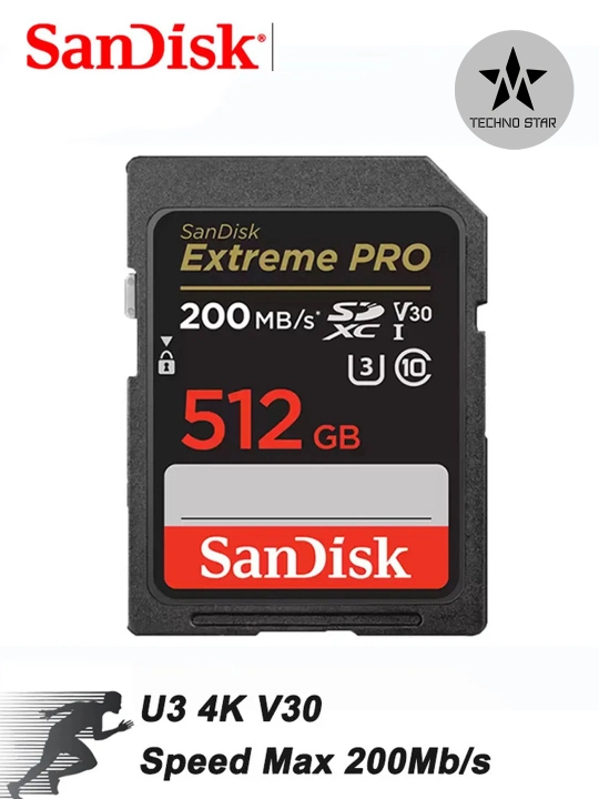 Sandisk Extreme Pro 512/256 GB hotira kartasi, UHS-I 200MB/s, U3 4K V30, fotoapparat uchun