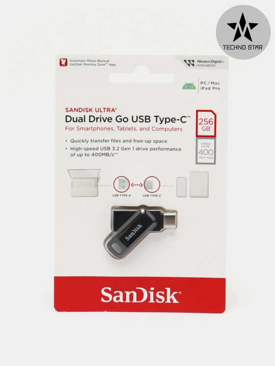 USB/Type C флешка Sandisk Ultra Dual Drive Go 512Gb, USB 3.2/ USB Type-C 400 Mb/s