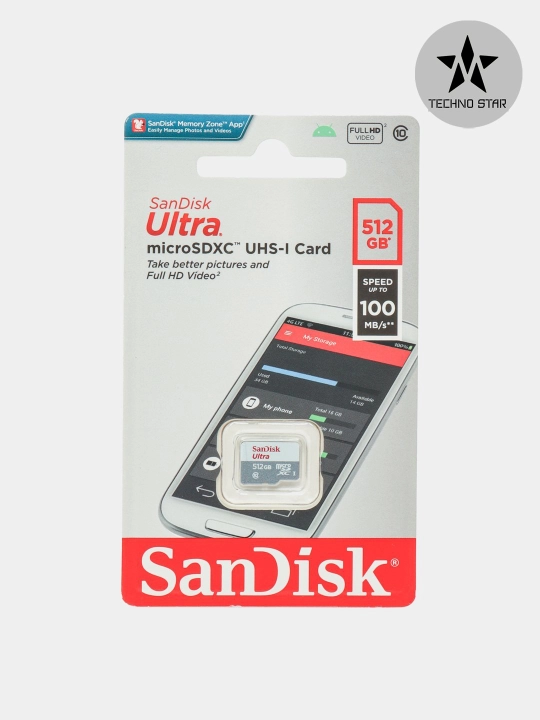 Flesh-disk Sandisk Ultra, 256/512 Gb, 100 Mb/s, microSDXC, UHS-I card