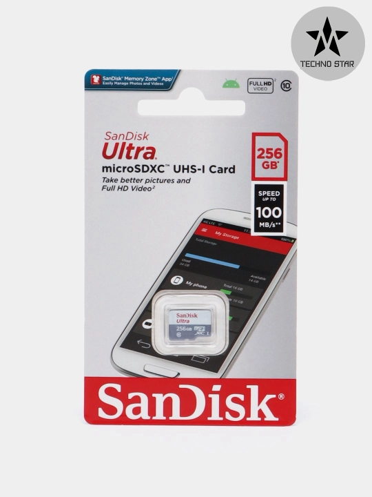 Flesh-disk Sandisk Ultra, 256/512 Gb, 100 Mb/s, microSDXC, UHS-I card