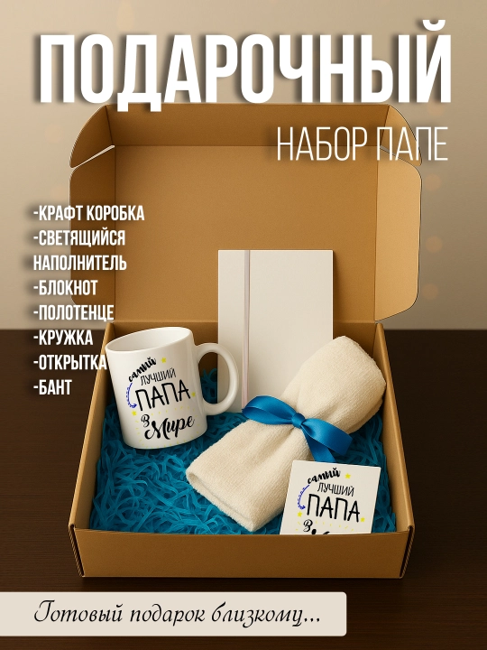 Подарочный набор для мамы, папы, бабушки: кружка с принтом, полотенце, блокнот, открытка - 