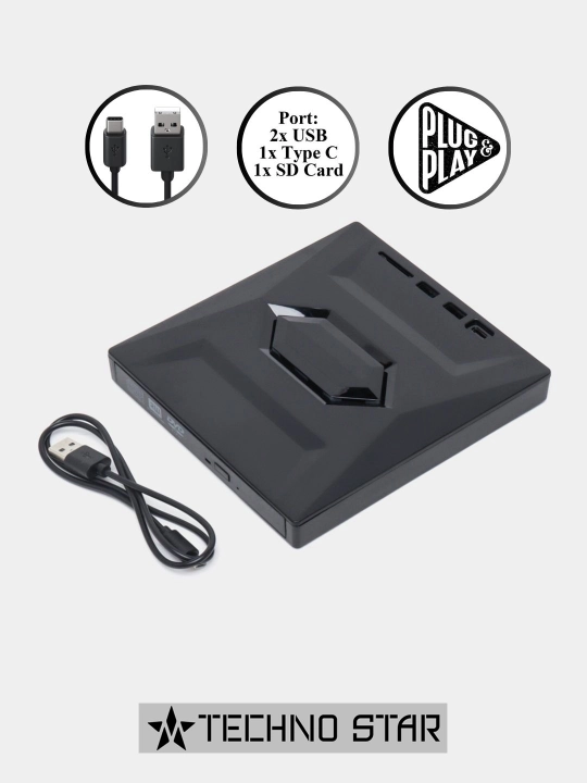 Tashqi optik DVD ROM qurilma, Usb va Type-C, Usb hub, Micro SD va SD card reader