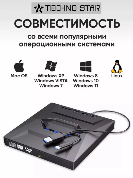 Tashqi optik DVD ROM qurilma, Usb va Type-C, Usb hub, Micro SD va SD card reader