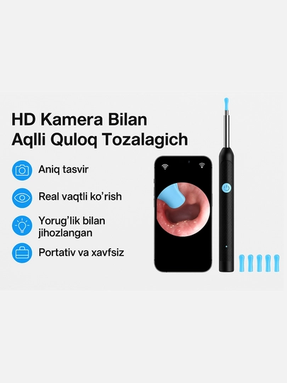 LED quloq kirini olib tashlash, simsiz quloq kamerasi Ultra HD, otoskop vizual 10-to'plam