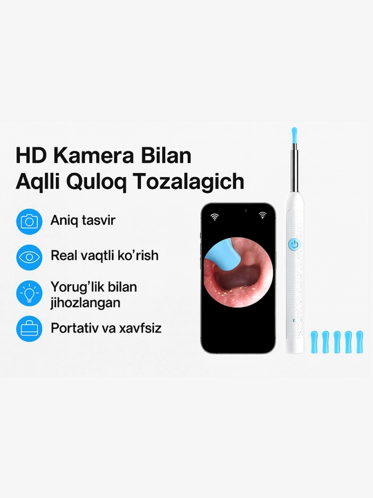 LED quloq kirini olib tashlash, simsiz quloq kamerasi Ultra HD, otoskop vizual 10-to'plam