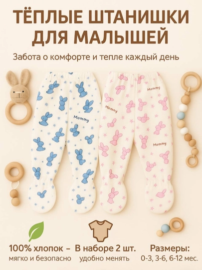 Ползунки для новорожденных, 100% хлопок