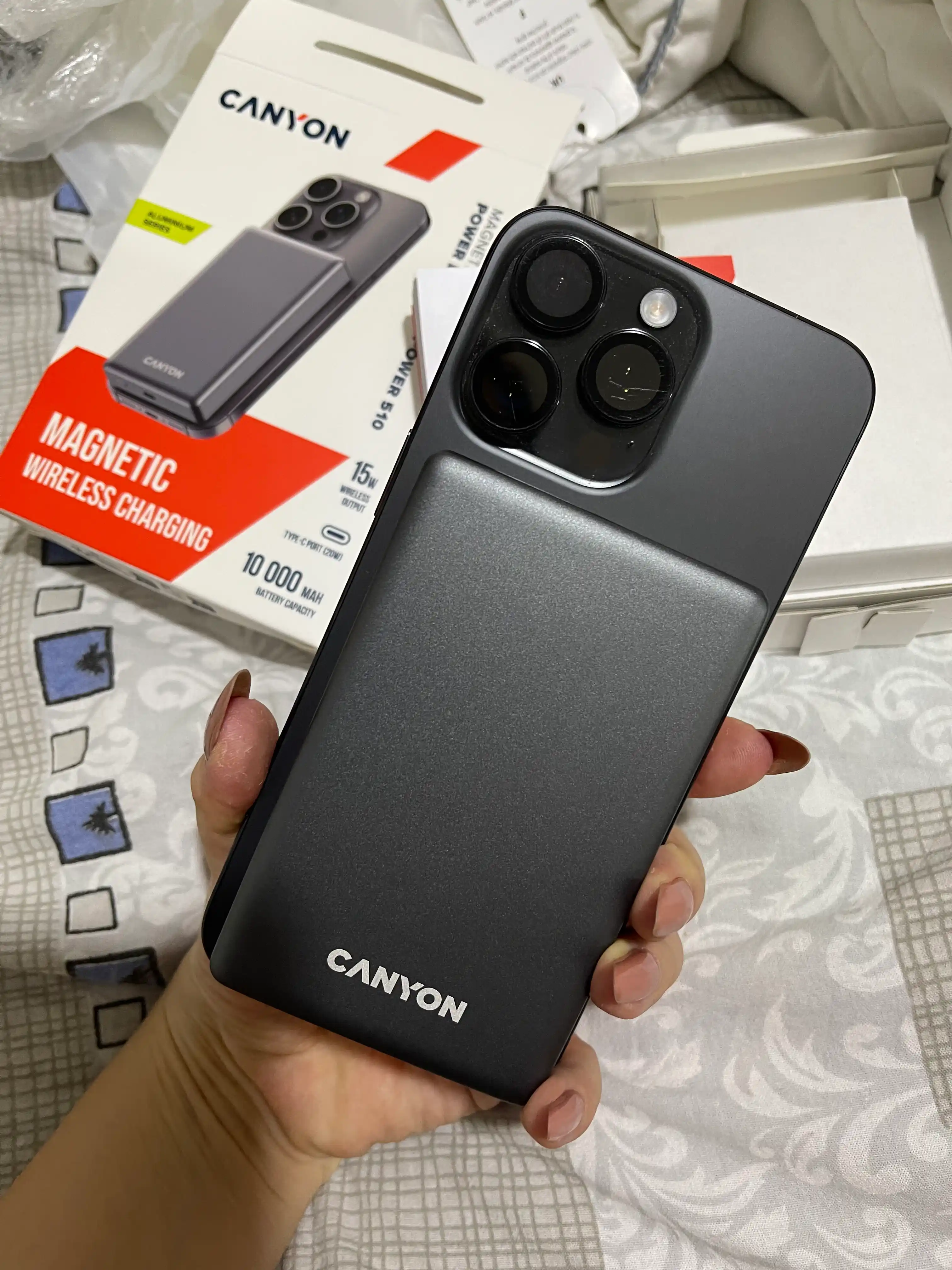 Simsiz magsafe power bank CANYON OnPower Slim, iphone uchun, 5000 mA, 10000 mA