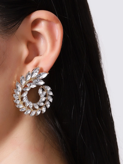 Женские серьги, в форме листа, с кристаллами — LADIUM-EARRING1-ЗОЛОТ