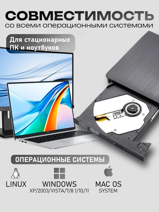 Tashqi DVD RW USB 3.0 Type-C, optik privod, noutbuklar va kompyuterlar uchun