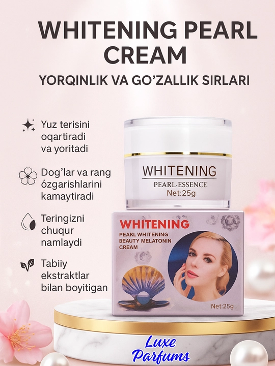 Yuzni oqartiruvchi, dog'larni yo'qotuvchi, Whitening Pearl Beauty Melatonin yuz kremi, 25g - 