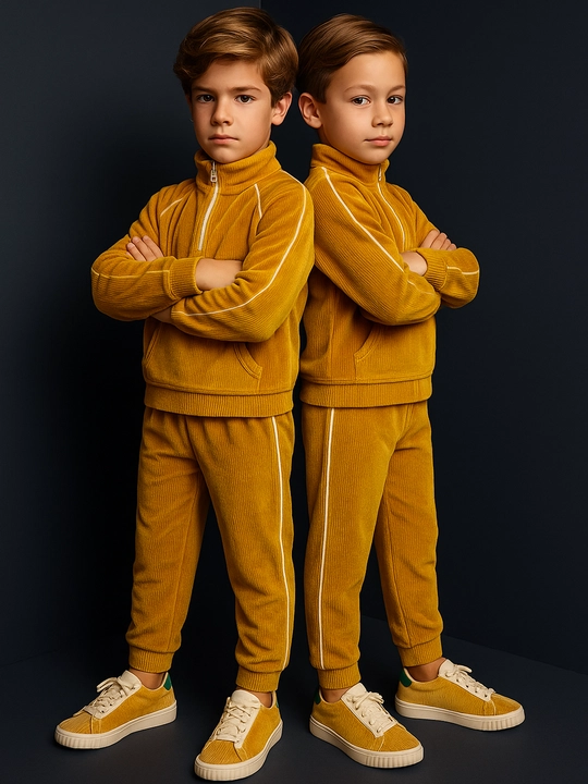 Qizlar va o‘g‘il bolalar uchun velvetdan tikilgan sport kostyumi, 3-5 yosh