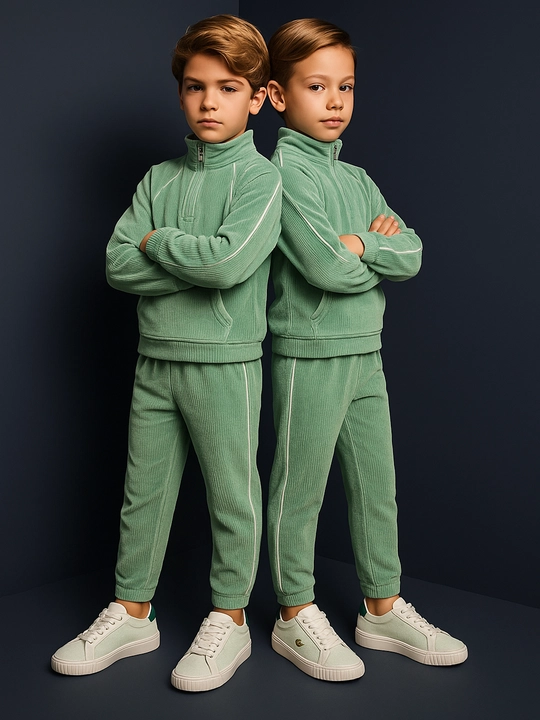 Qizlar va o‘g‘il bolalar uchun velvetdan tikilgan sport kostyumi, 3-5 yosh