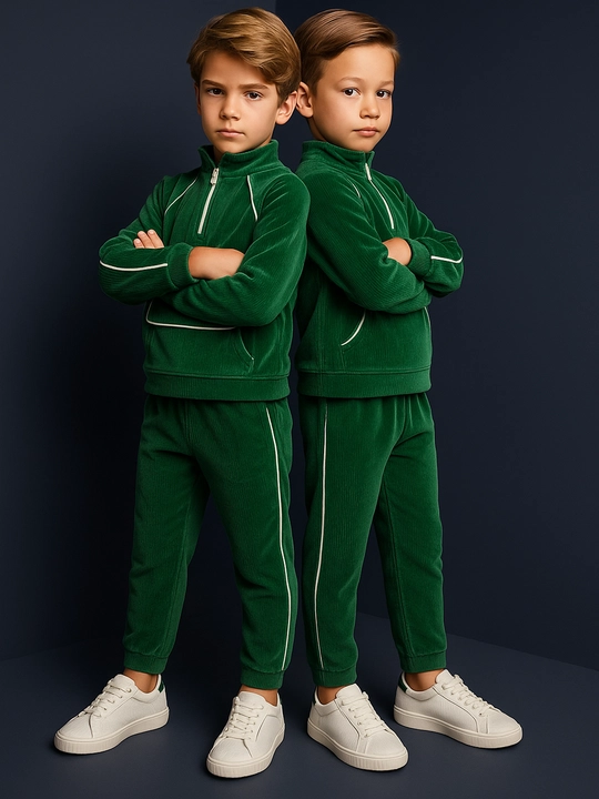 Qizlar va o‘g‘il bolalar uchun velvetdan tikilgan sport kostyumi, 3-5 yosh