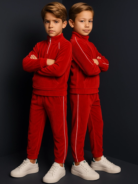 Qizlar va o‘g‘il bolalar uchun velvetdan tikilgan sport kostyumi, 3-5 yosh