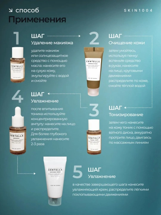 Набор для ухода за кожей Skin 1004 Madagascar Centella Travel Kit, мини-набор, 5 в 1