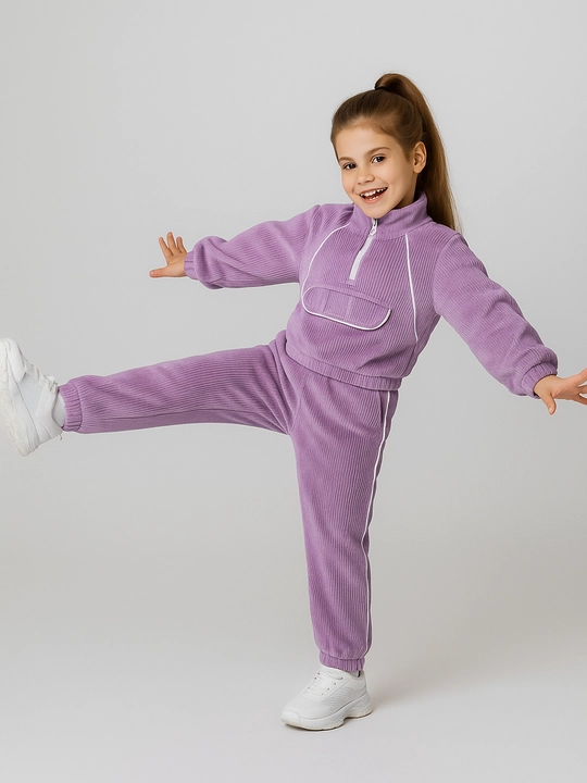 Qizlar va o‘g‘il bolalar uchun velvetdan tikilgan sport kostyumi, 3-5 yosh