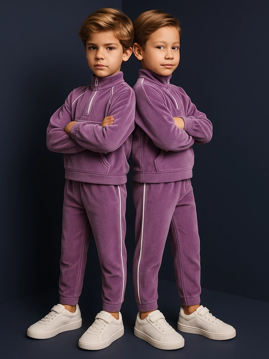 Qizlar va o‘g‘il bolalar uchun velvetdan tikilgan sport kostyumi, 3-5 yosh