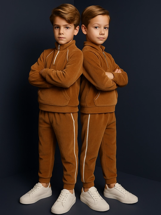 Qizlar va o‘g‘il bolalar uchun velvetdan tikilgan sport kostyumi, 3-5 yosh