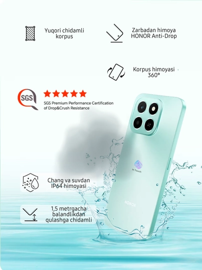 Ударопрочный смартфон HONOR X6c 6/128/256 GB, NFC, AI функции, батарея 5300 мАч