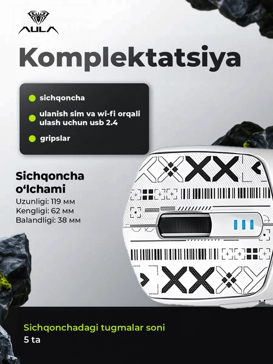 AULA SC580 kompyuter uchun simsiz sichqoncha, akkumulyatorli