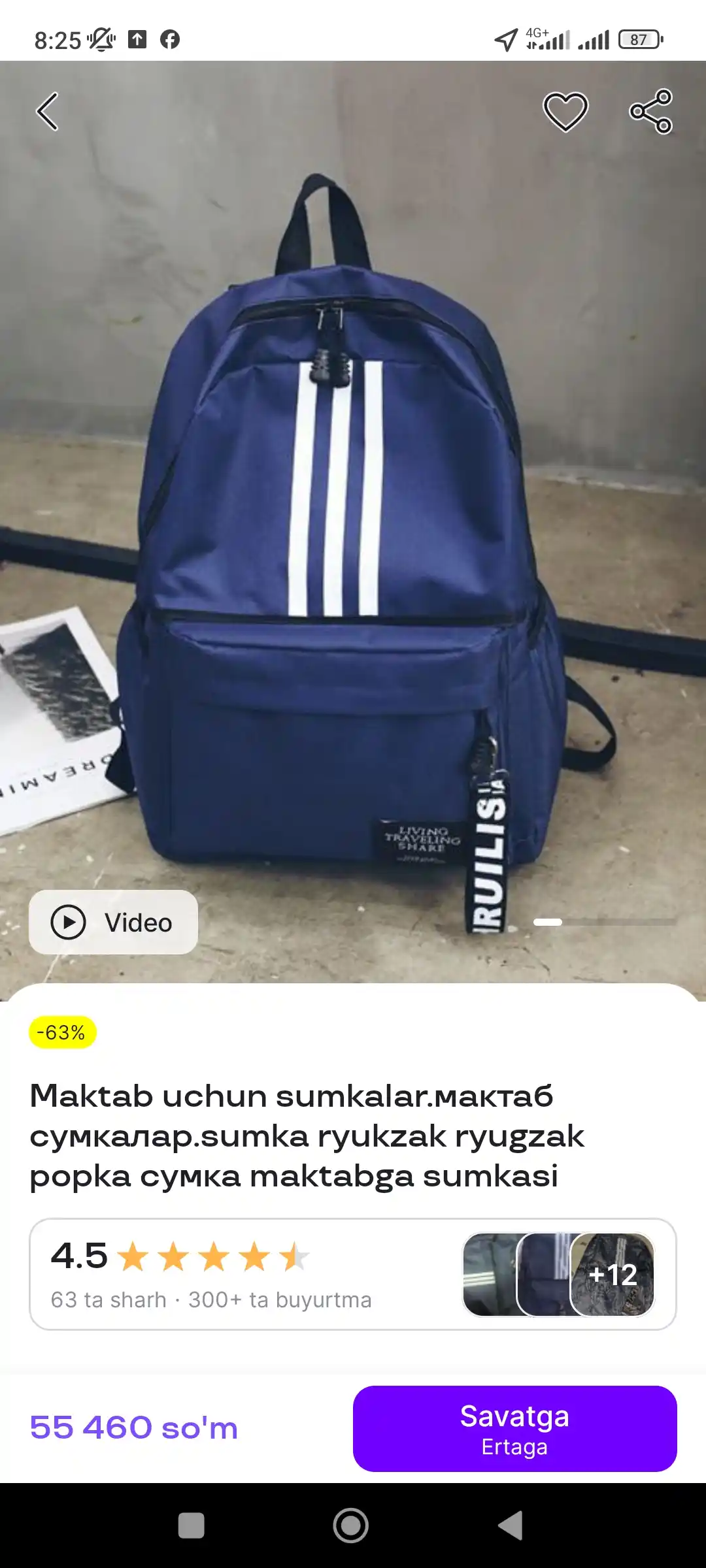 Suv o‘tkazmaydigan uch chiziqli maktab uniseks ryukzagi