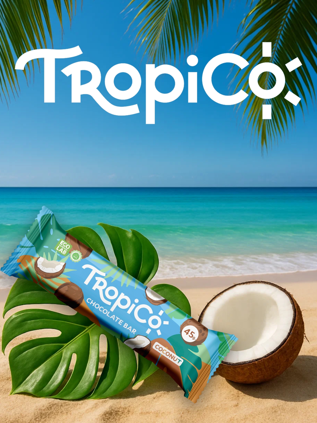 Кокосовый батончик TropiCo в шоколадной глазури, без сахара, 45г
