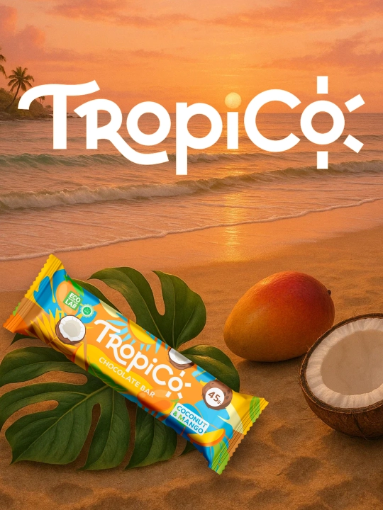 Кокосовый батончик TropiCo в шоколадной глазури, без сахара, 45г