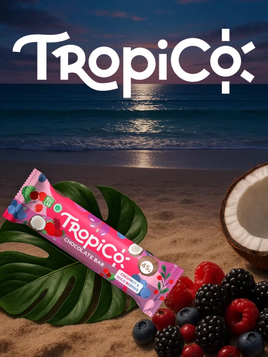 Кокосовый батончик TropiCo в шоколадной глазури, без сахара, 45г