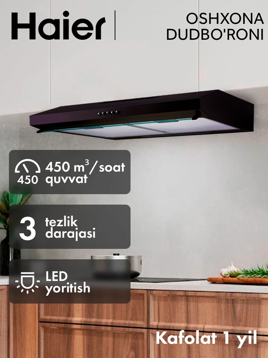 Oshxona dudbo'roni Haier SCHP20AEG, 60 sm, 450 m³/soat