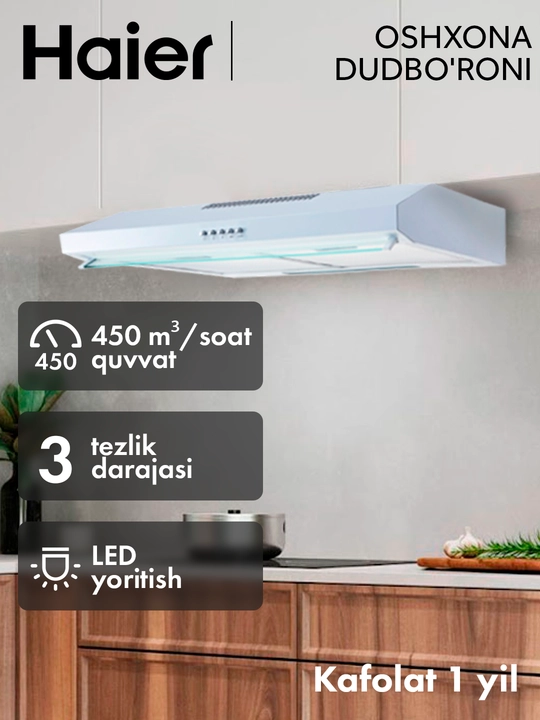 Oshxona dudbo'roni Haier SCHP20AEG, 60 sm, 450 m³/soat