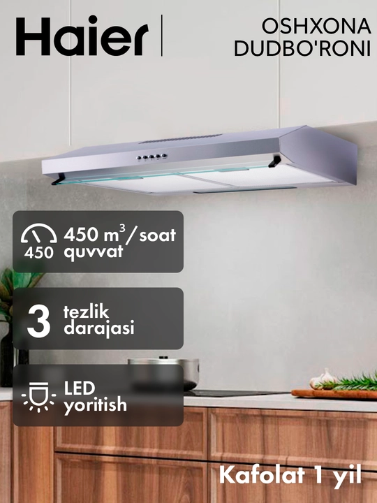 Oshxona dudbo'roni Haier SCHP20AEG, 60 sm, 450 m³/soat