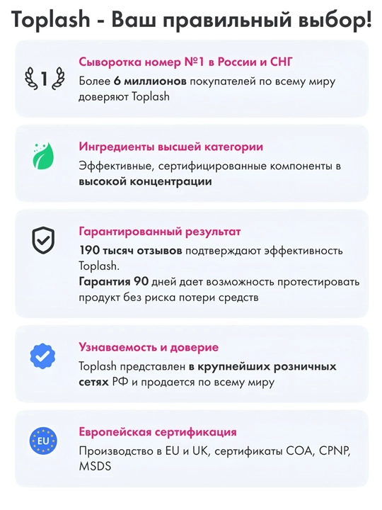 Toplash Lash & Brow Booster — сыворотка, восстановление и рост ресниц и бровей, 3 мл