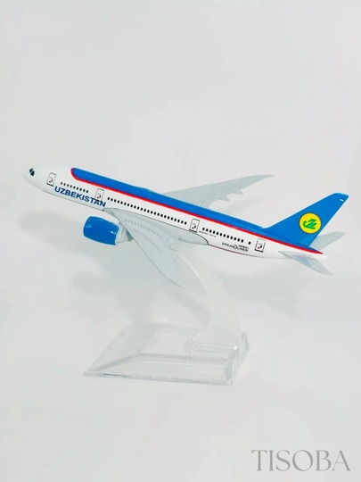 Модель самолёта Boeing 787 Uzbekistan Airways – 16 см сувенир для любителей, из железа