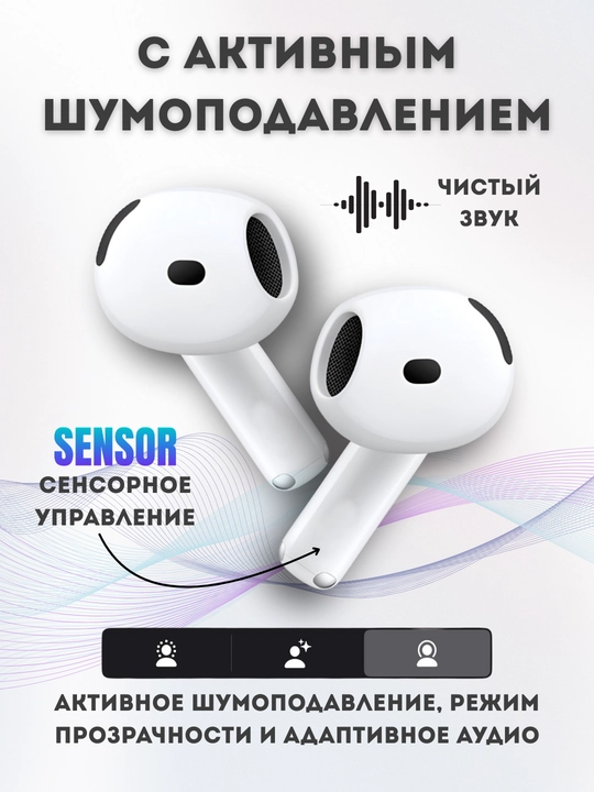 Apods 4 - с шумоподавлением ANC, чистый звук, оригинальная анимация, чехол в подарок
